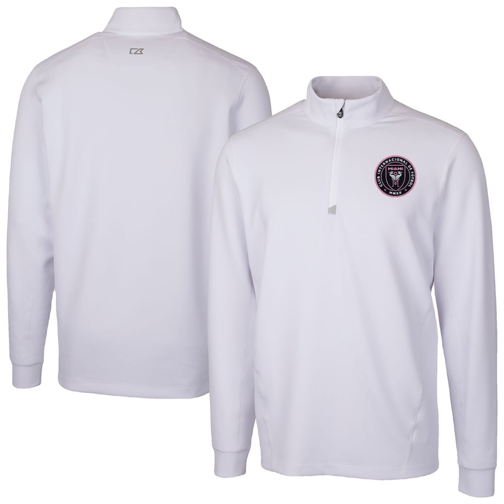  Inter Miami CF Cutter & Buck Traverse Stretch Eco Quarter-Zip Pullover Top - White
